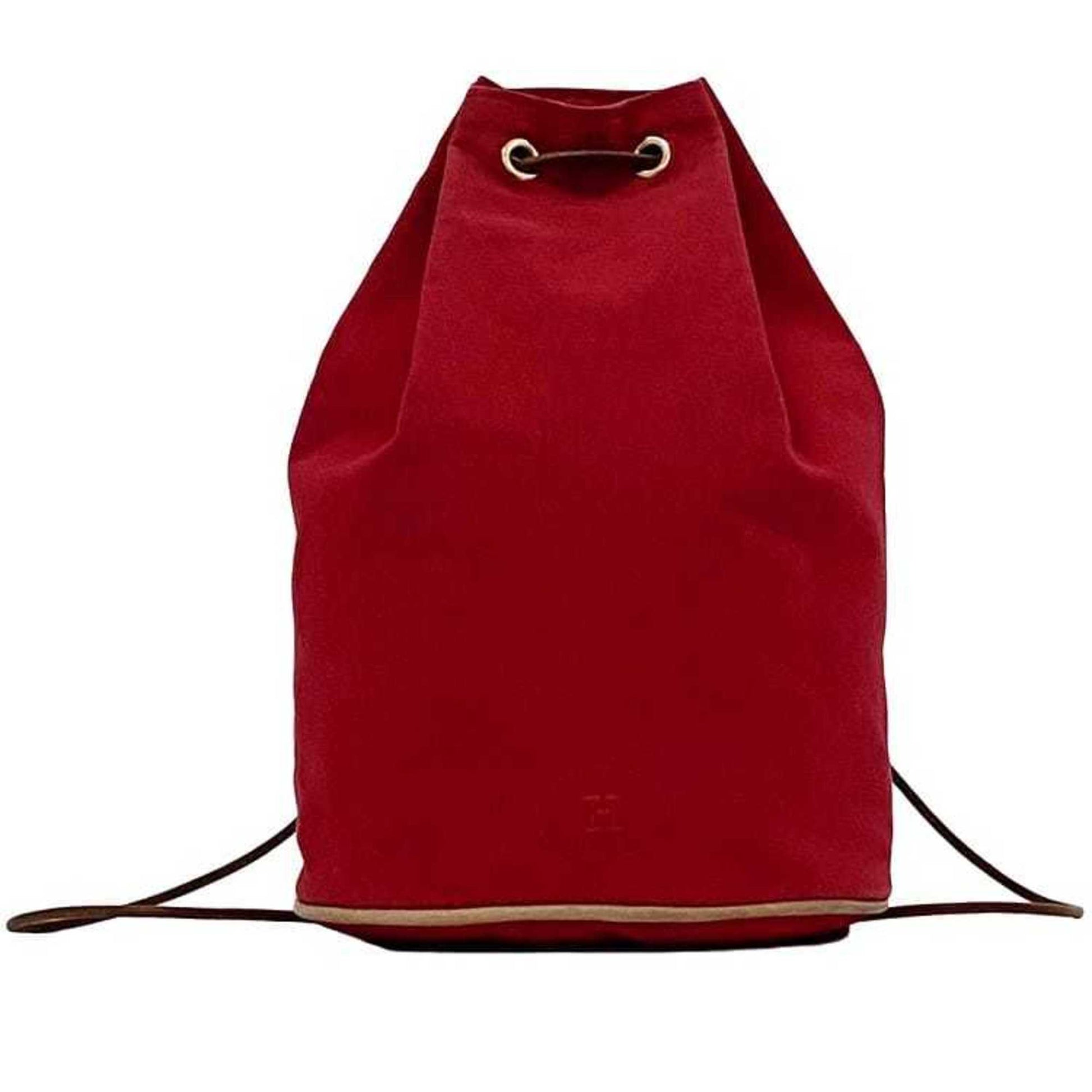 Hermes Color Cotton Backpack Leather Canvas Red