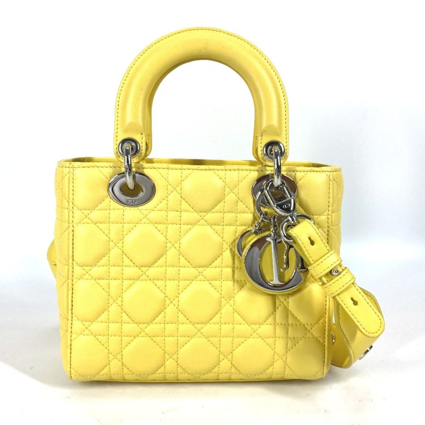 Dior Handbag Christian Shoulder Bag Leather Yellow