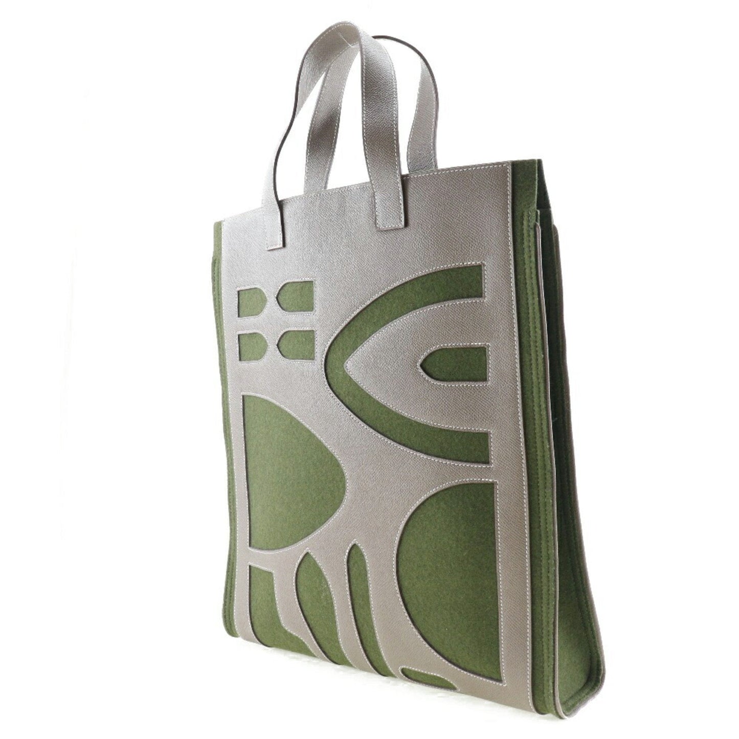 Hermes Petit Etoupe Felt Tote Bag Brown Green Gray