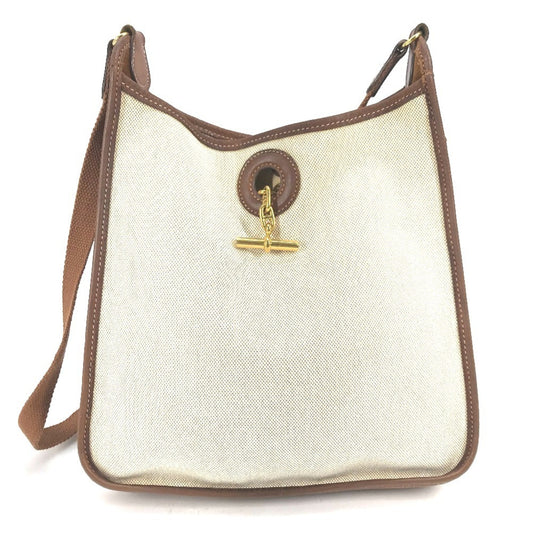 Hermes Vespa Toile Officier Shoulder Bag Tote Bag Leather Beige