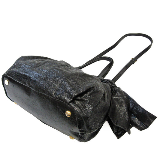Prada Side Ribbon Women Handbag Shoulder Bag Leather Black
