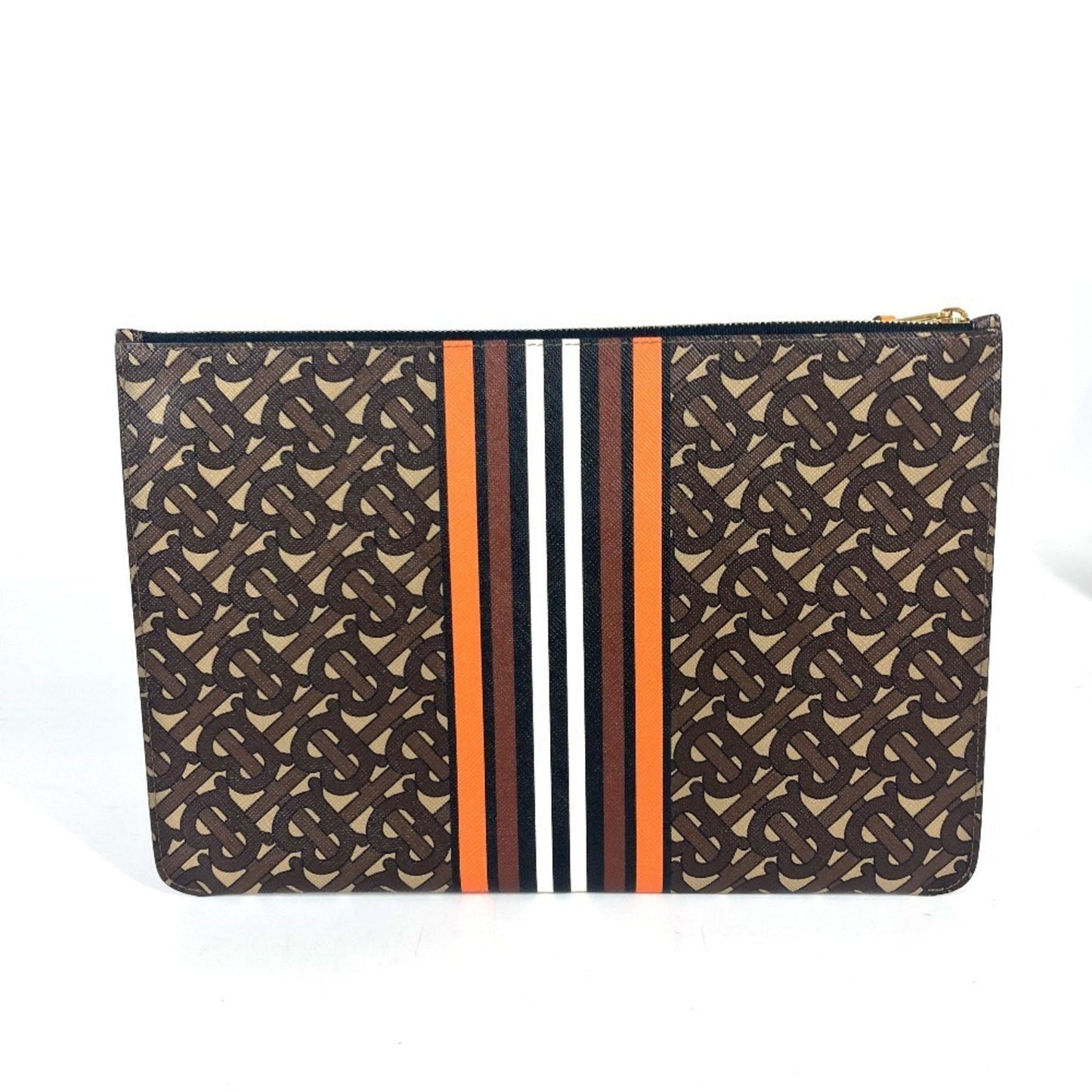 Burberry Clutch Bag Pouch Leather Brown Orange