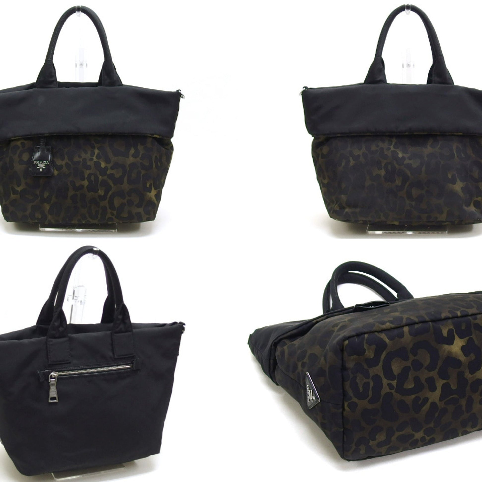 Prada 2Way Bag Reversible Leopard Nylon Black Travel Bag