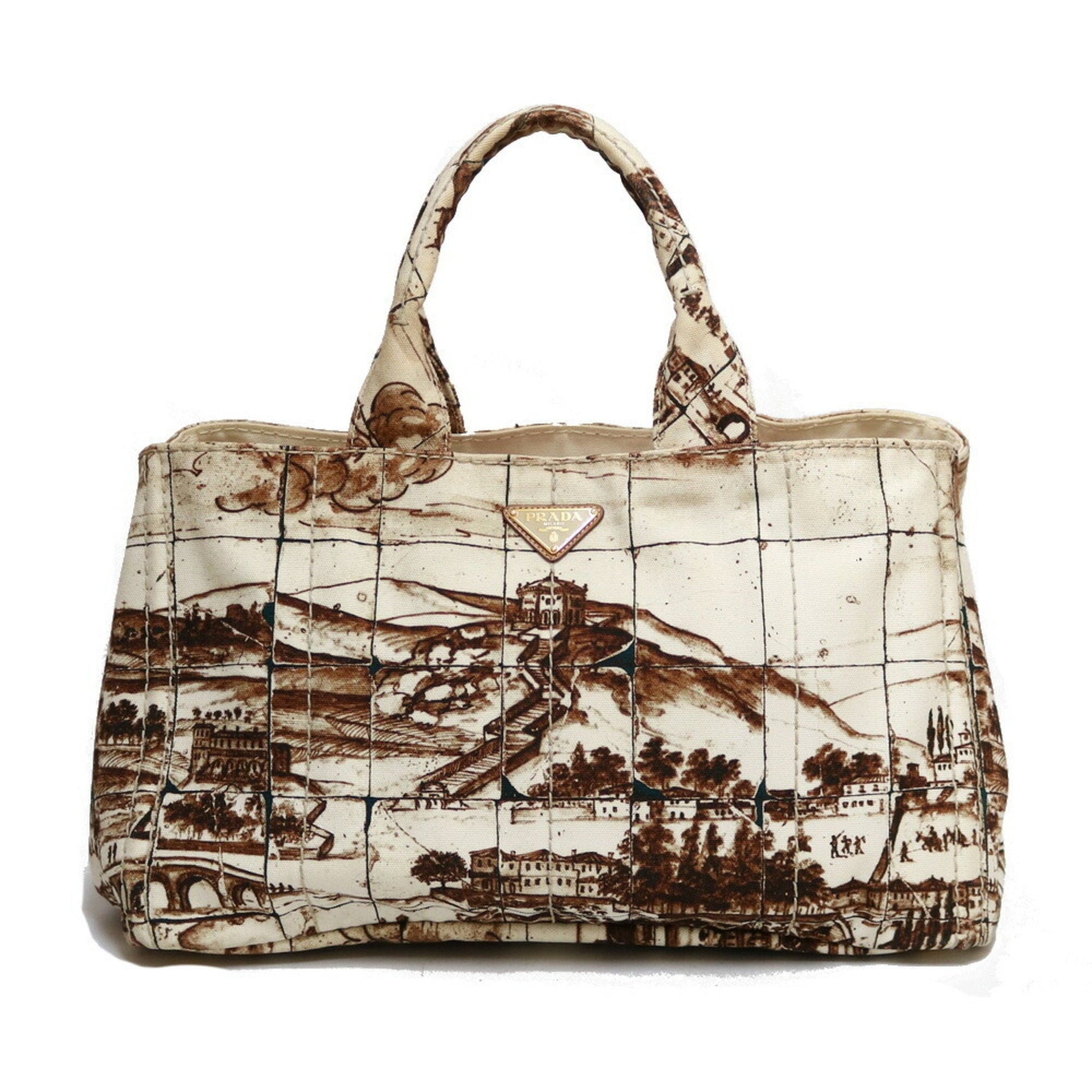 Prada Tote Bag Handbag Kanapat Ladies Canvas Beige
