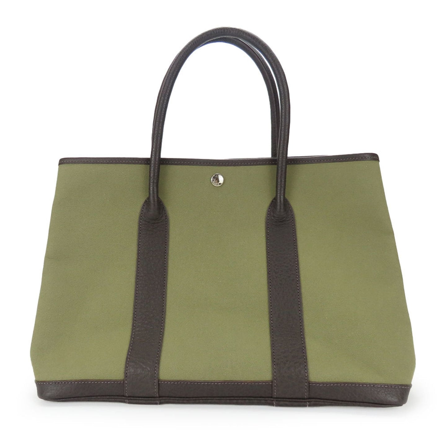 Hermes Khaki Tote Bag Leather Canvas Brown