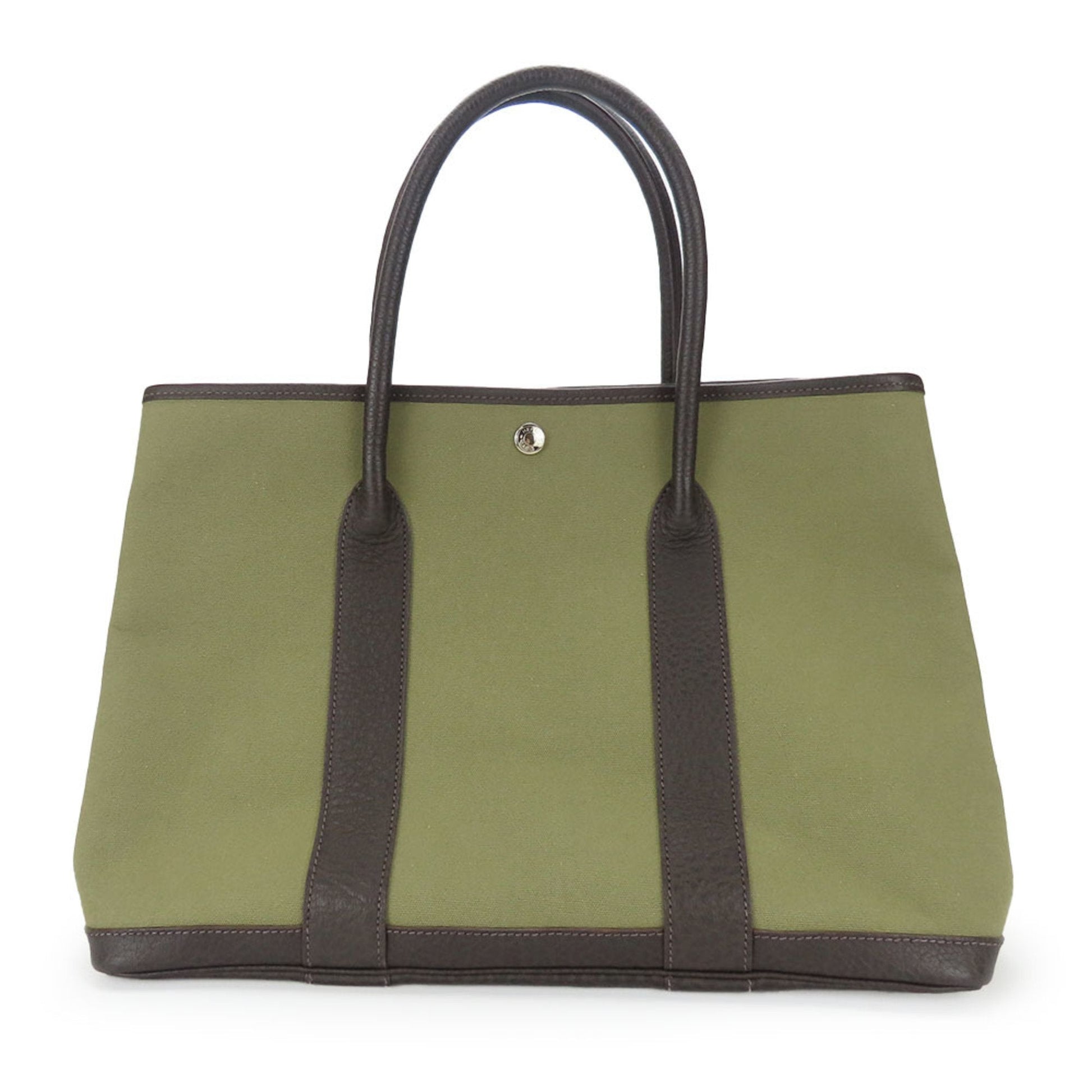 Hermes Khaki Tote Bag Leather Canvas Brown