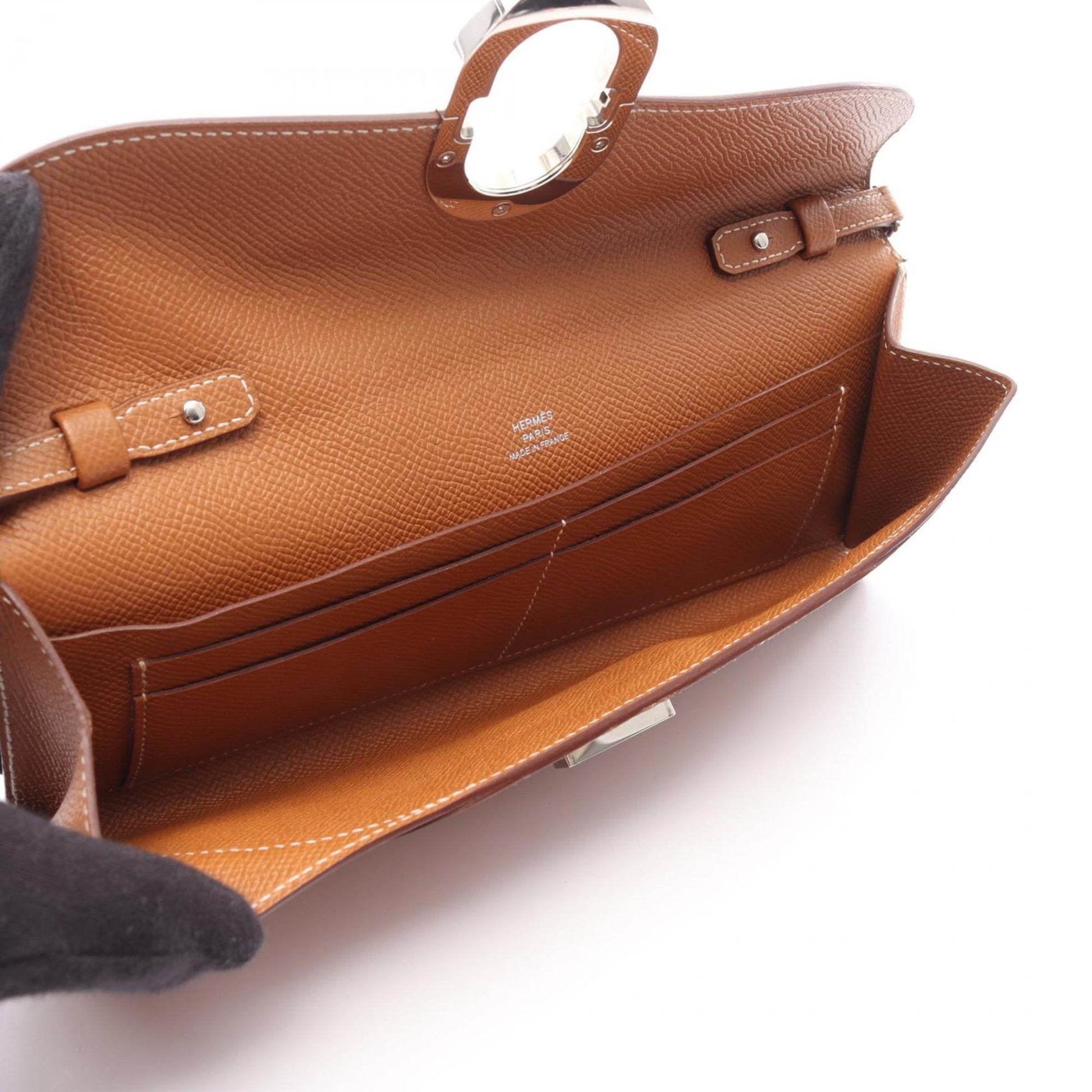Hermes Epsom Shoulder Bag Leather Brown Gold
