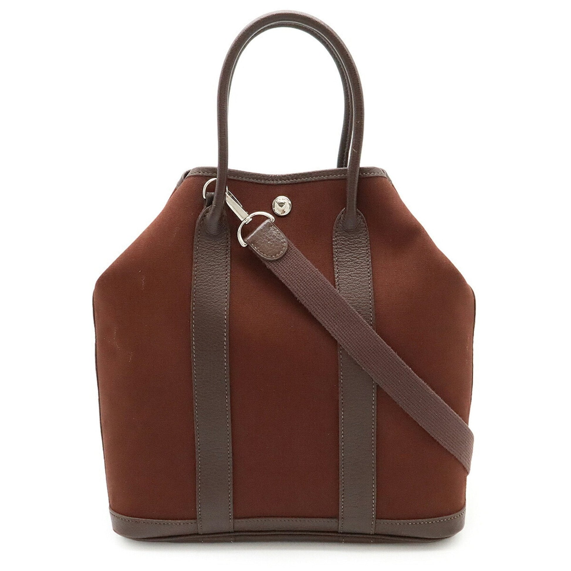 Hermes Toile Officier Shoulder Bag Tote Bag Leather Brown