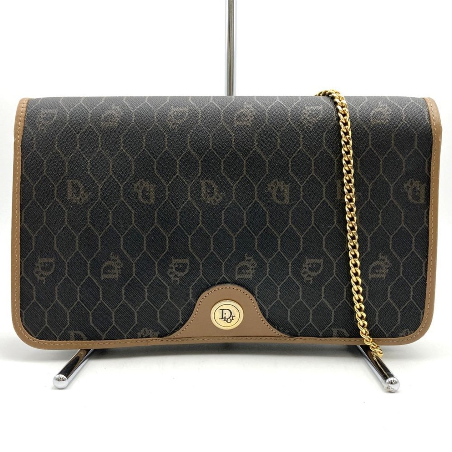 Dior Handbag Christian Pvc Shoulder Bag 2 Leather Brown