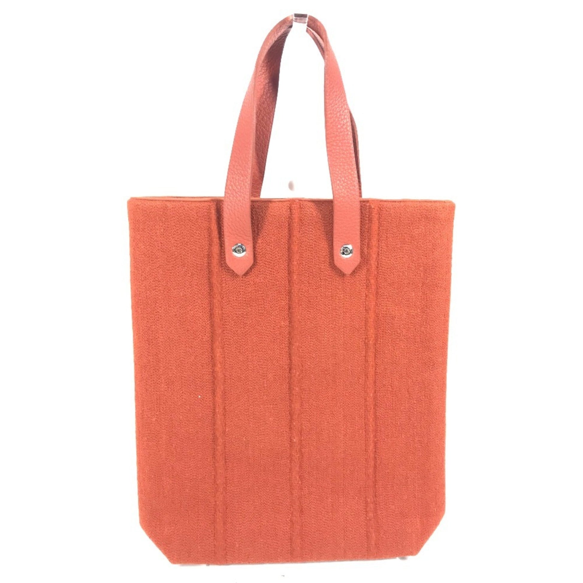 Hermes Wool Handbag Tote Bag Leather Orange