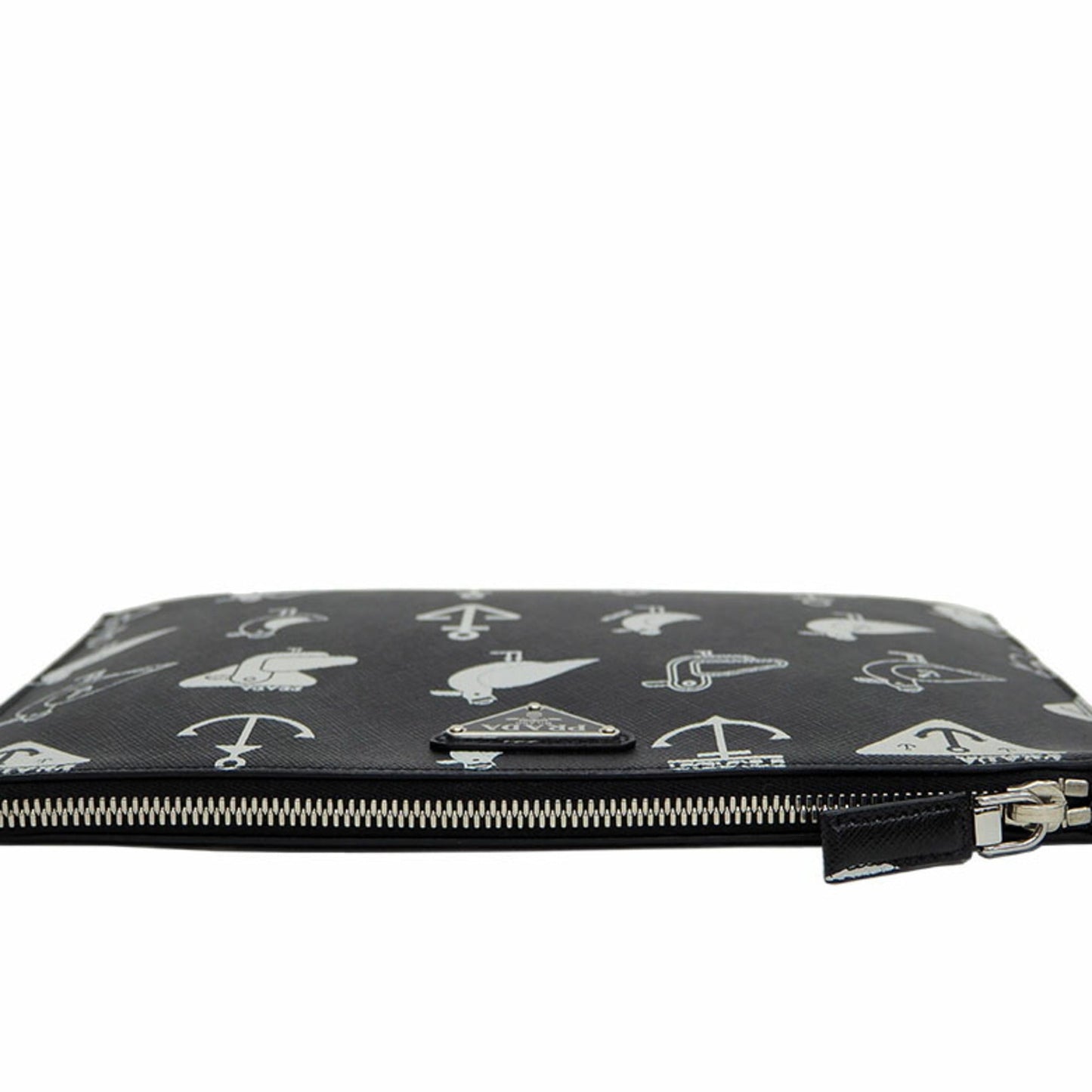 Prada Document Holder Clutch Bag Pouch Leather Saffiano Black