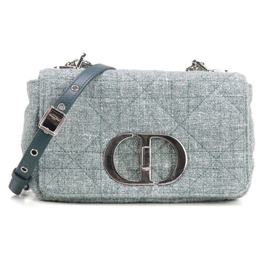 Dior Handbag Christian Tweed Shoulder Bag Green