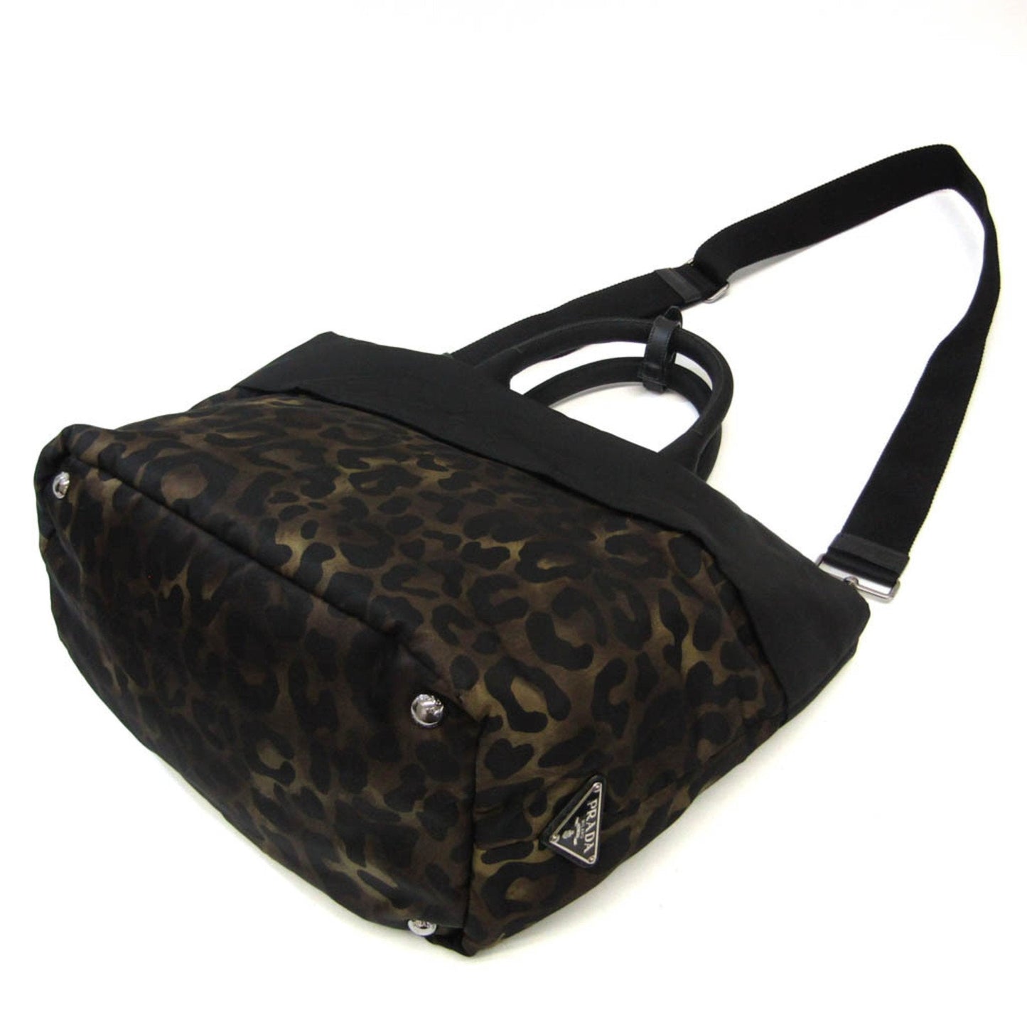 Prada Tessuto Double Women Handbag Shoulder Bag Khaki Nylon Black