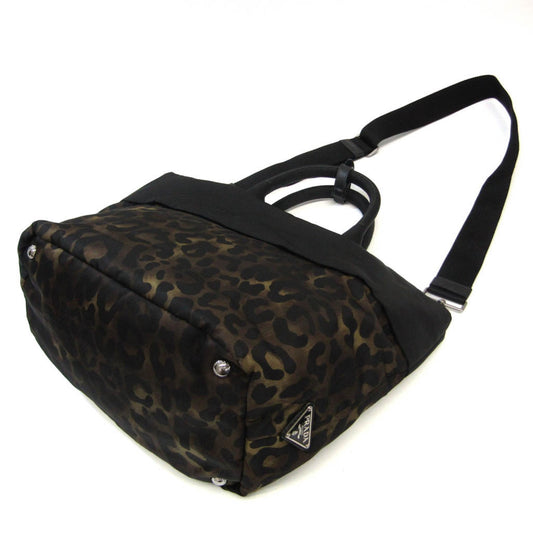 Prada Tessuto Double Women Handbag Shoulder Bag Khaki Nylon Black