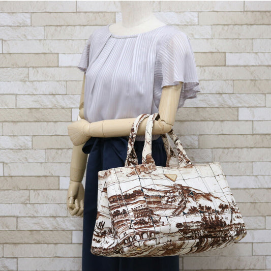 Prada Tote Bag Handbag Kanapat Ladies Canvas Beige