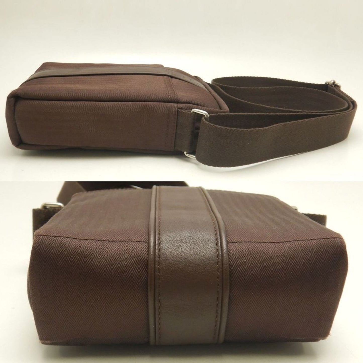 Hermes Dark Toile Chevron Shoulder Bag Brown