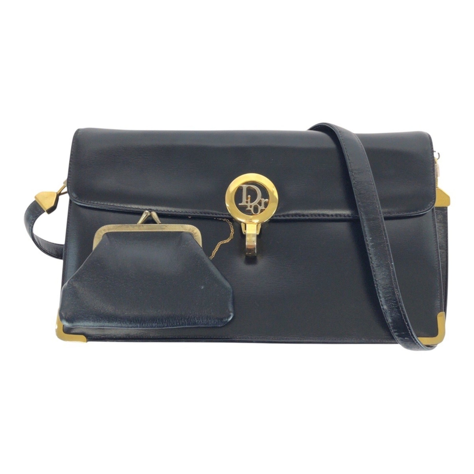 Dior Handbag Christian Pochette Shoulder Bag 5 Leather Black