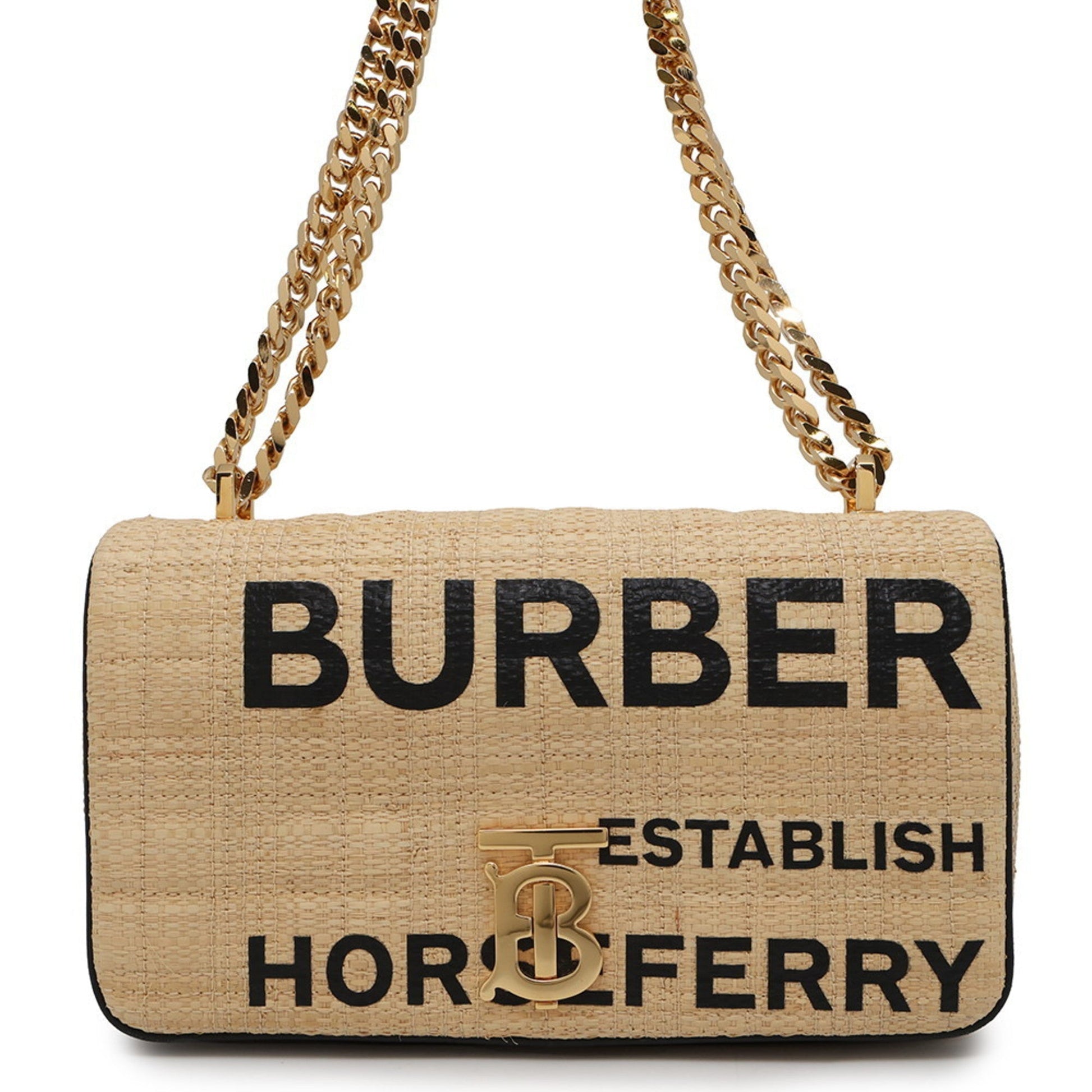 Burberry Shoulder Bag Leather Raffia Beige