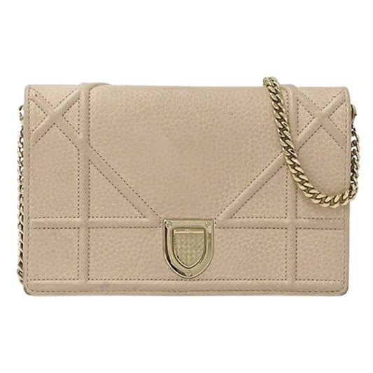 Dior Handbag Christian Clutch Bag Shoulder Bag Leather Beige Pink