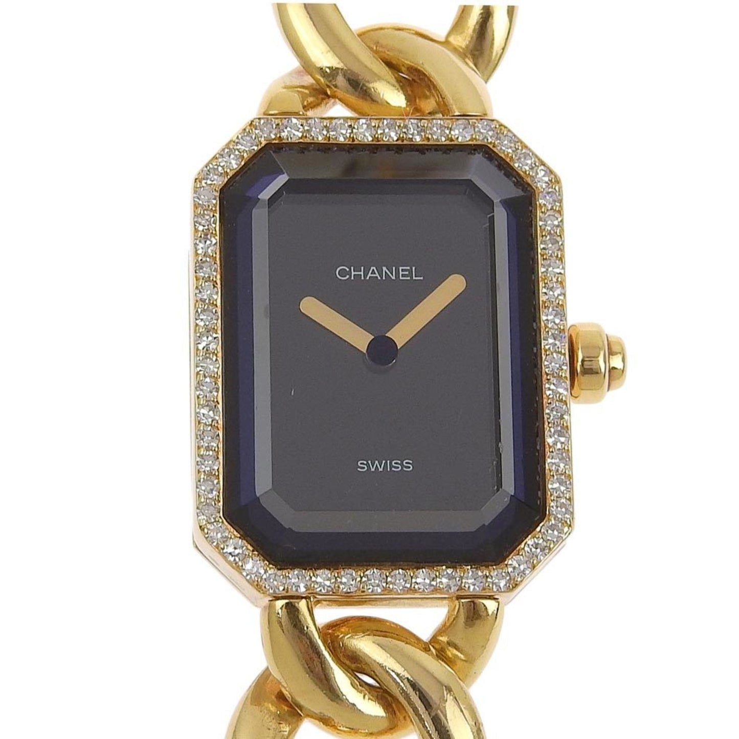 Chanel Premiere XL Watch Diamond Bezel Yellow Gold x Quartz Analog Display Ladies Black Dial