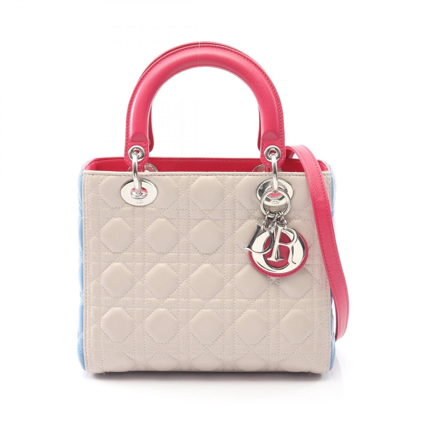 Dior Handbag Christian Leather Beige Blue