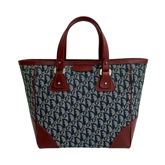 Dior Handbag Christian Wine Tote Bag 2 Leather Canvas Navy
