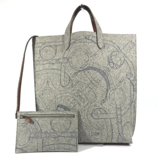 Hermes Karimi Felt Shoulder Bag Tote Bag Leather Brown Gray