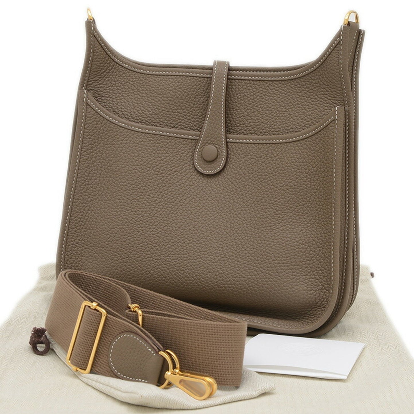 Hermes Etoupe Taurillon Clemence Shoulder Bag Leather Gray Shoulder Bag 7