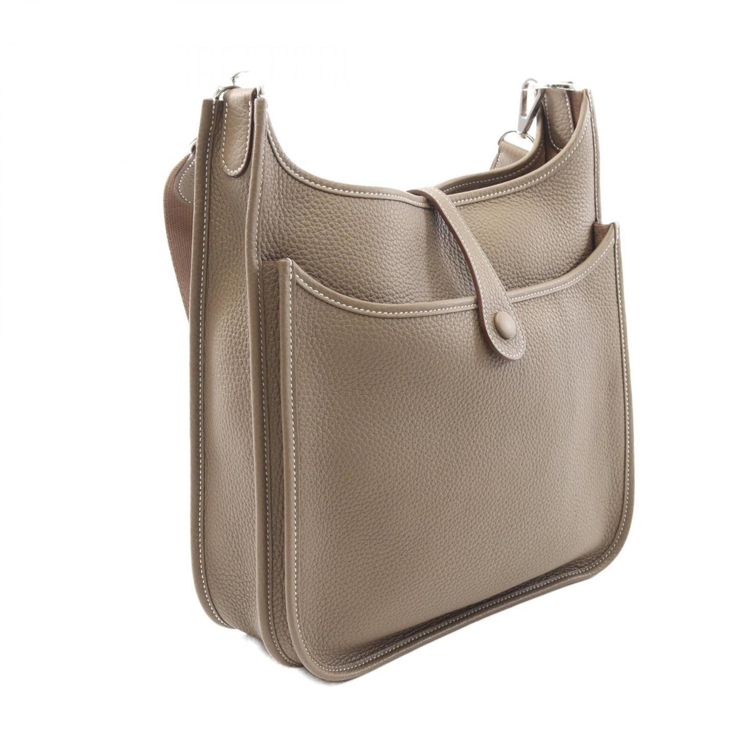 Hermes Etoupe Taurillon Clemence Shoulder Bag Leather Brown Gray