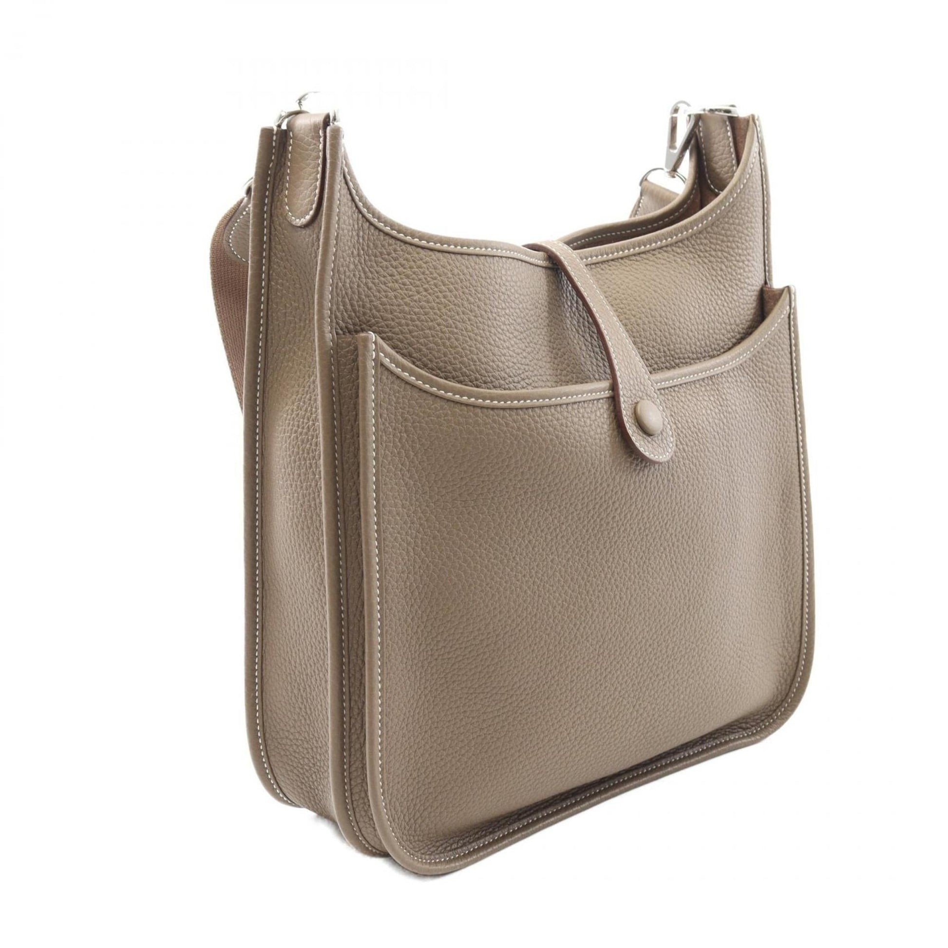 Hermes Etoupe Taurillon Clemence Shoulder Bag Leather Brown Gray