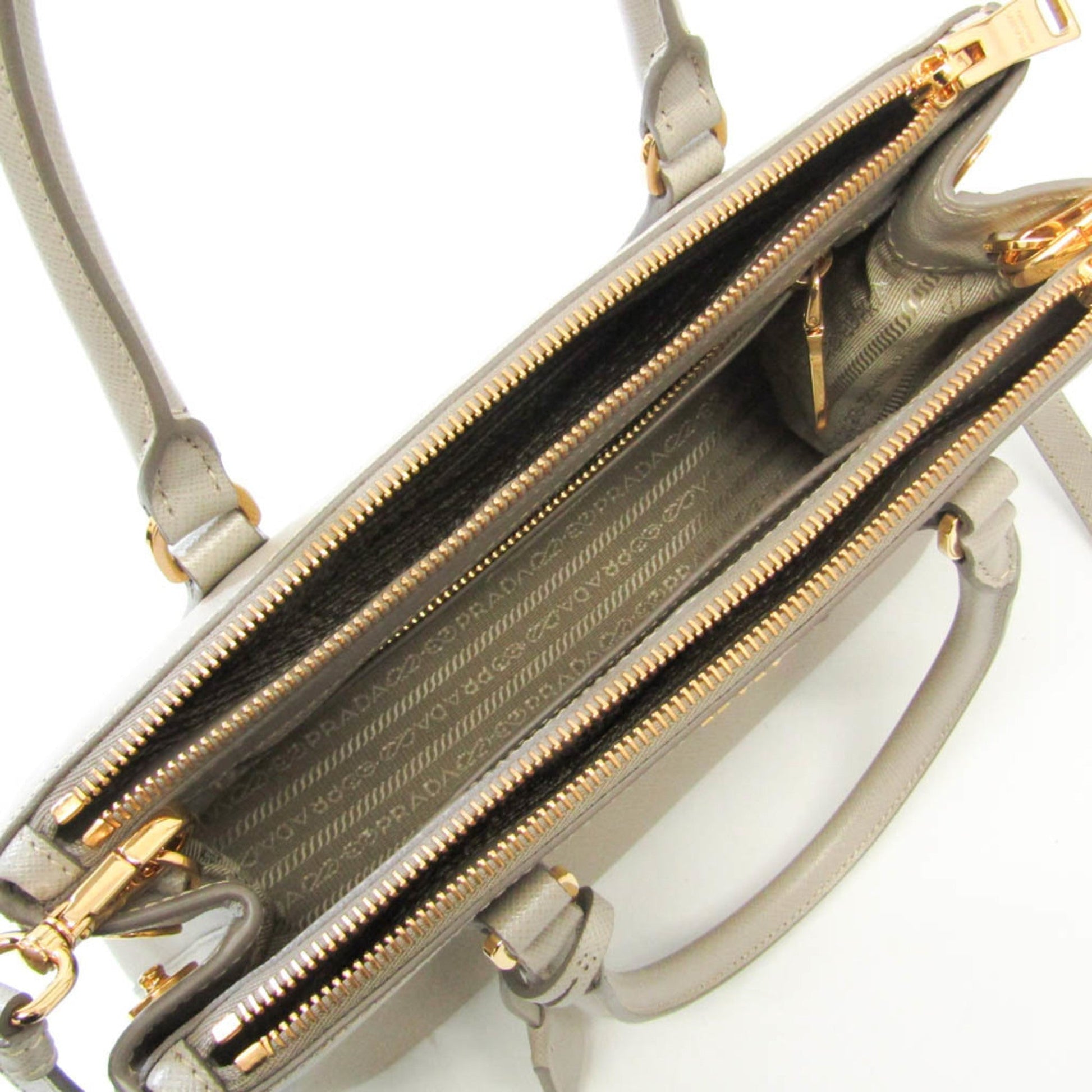 Prada Galleria Women Lux Handbag Shoulder Bag Light Saffiano Gray Medium