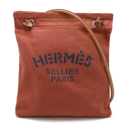 Hermes Toile Chevron Shoulder Bag Leather Brown