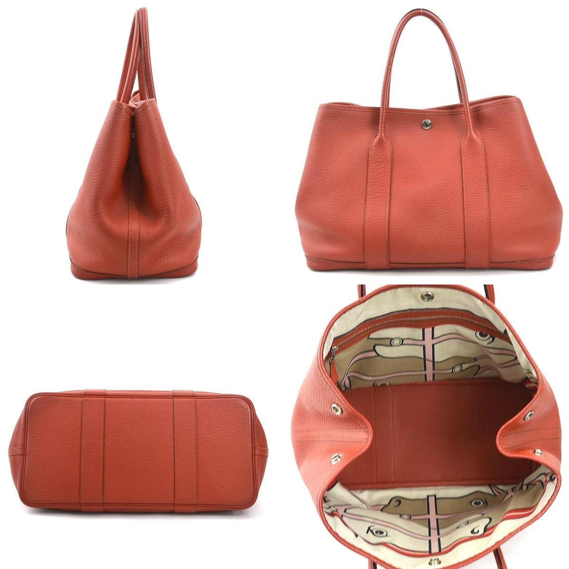 Hermes Color Country Handbag Tote Bag Leather Red