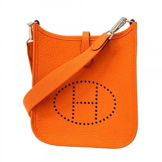 Hermes Taurillon Clemence Shoulder Bag Leather Orange