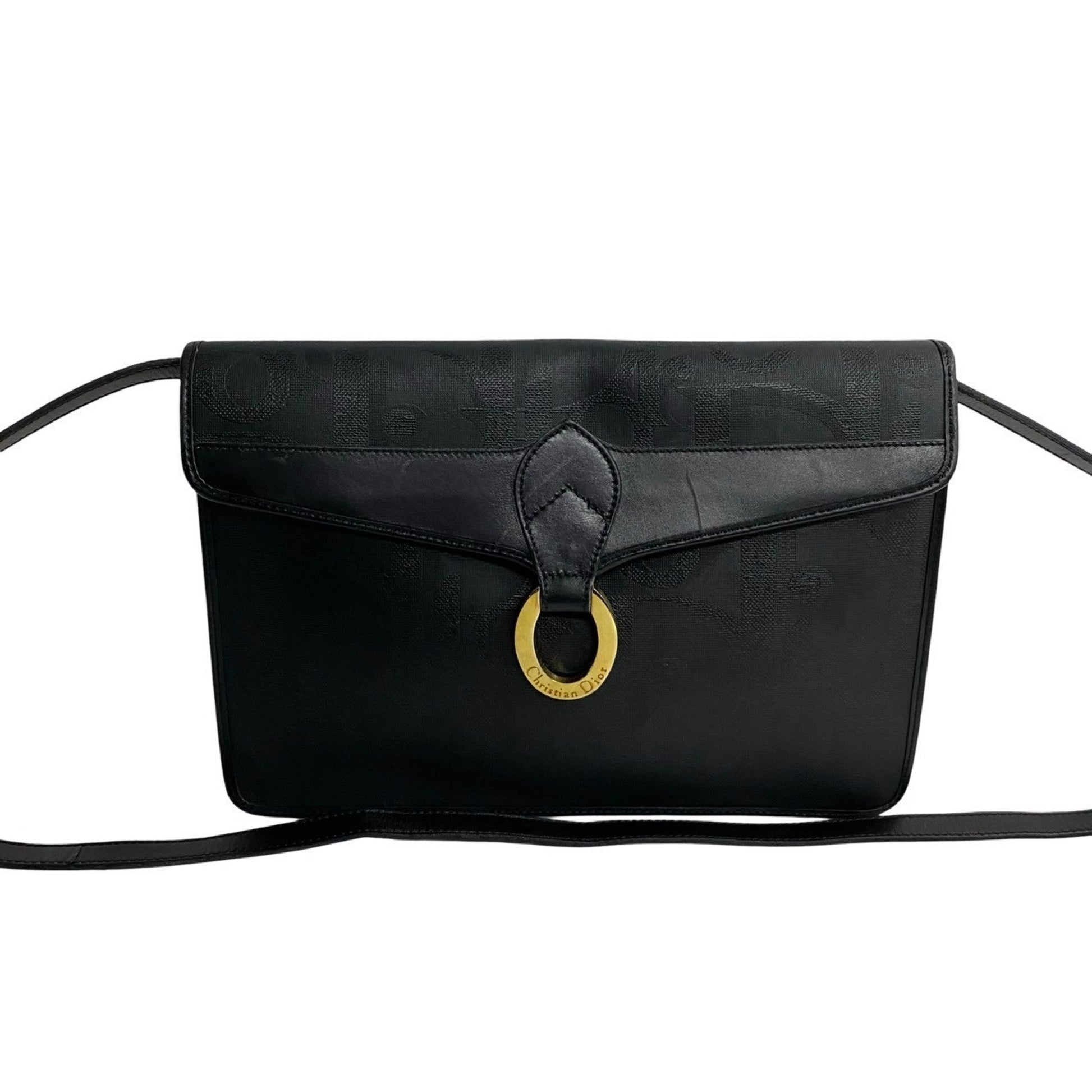 Dior Handbag Christian Pvc Pochette Shoulder Bag Leather Black