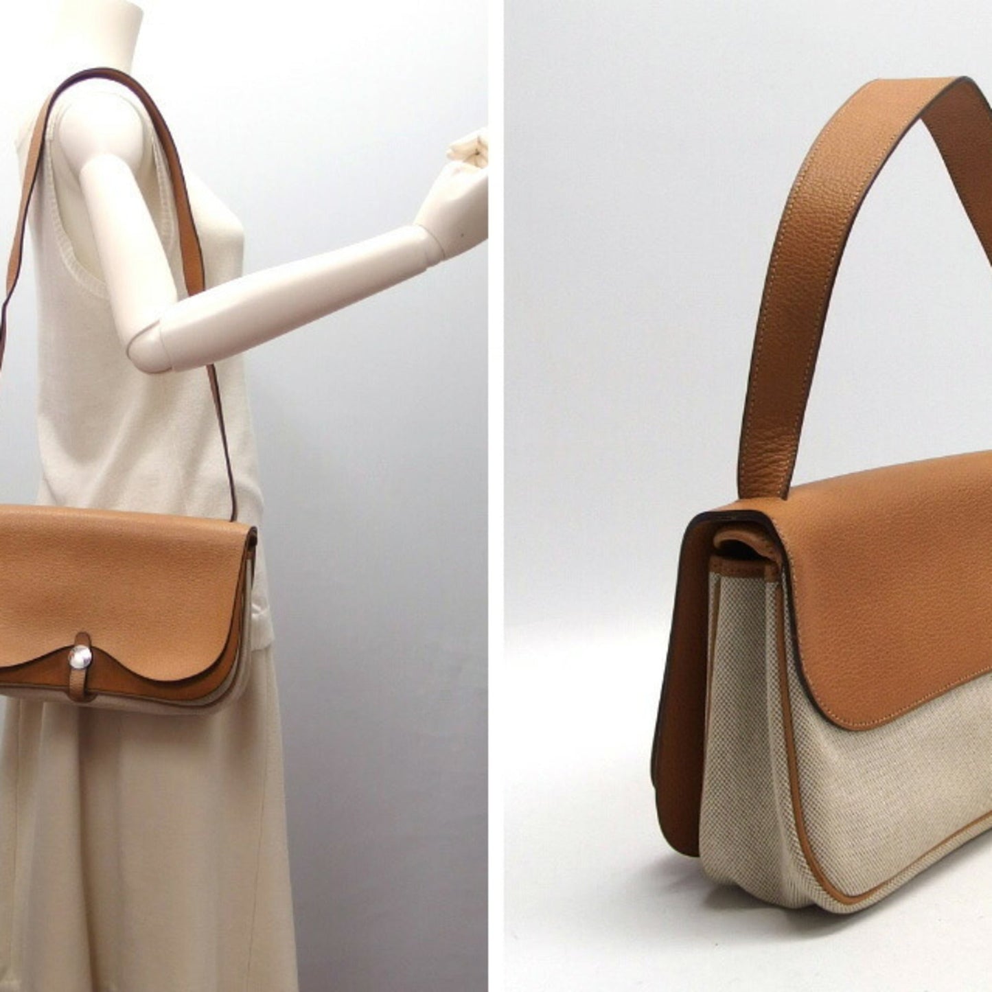 Hermes Colorado Light Natural Toile Clutch Bag Shoulder Bag Beige