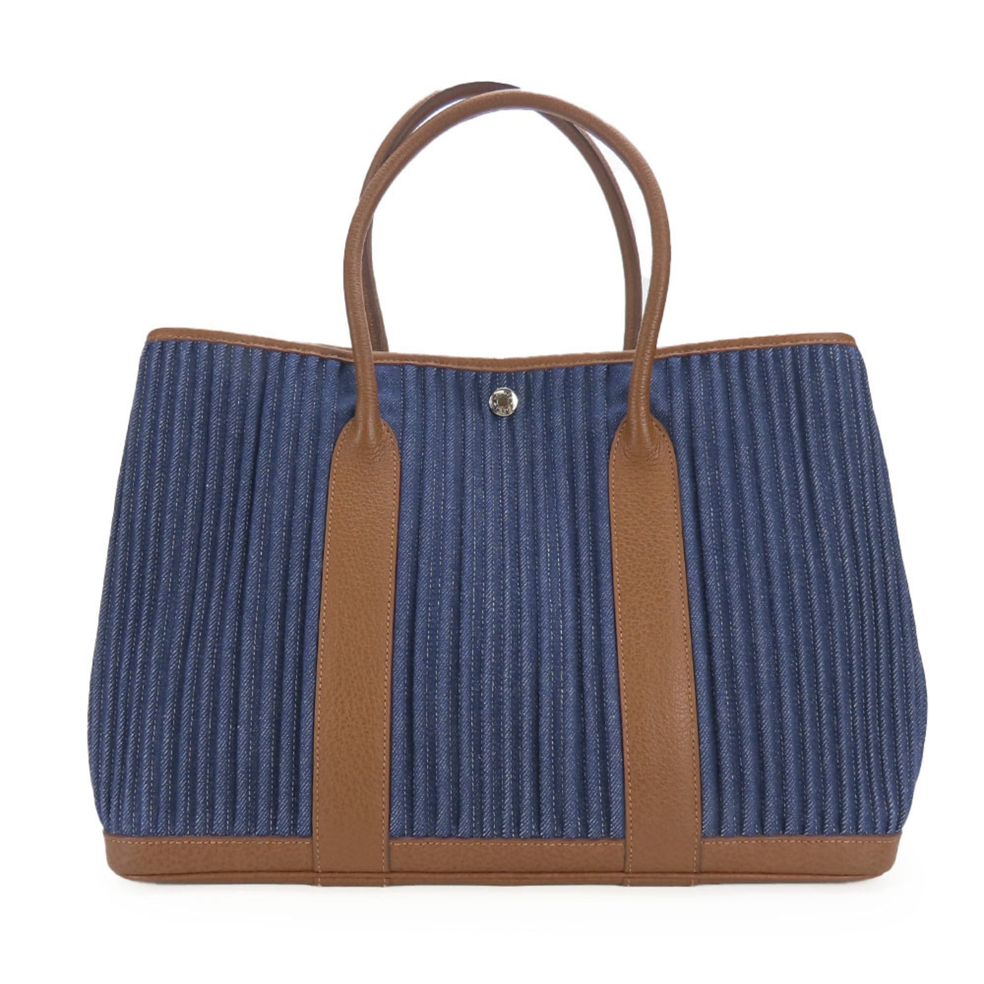 Hermes Indigo Tote Bag Leather Denim Brown