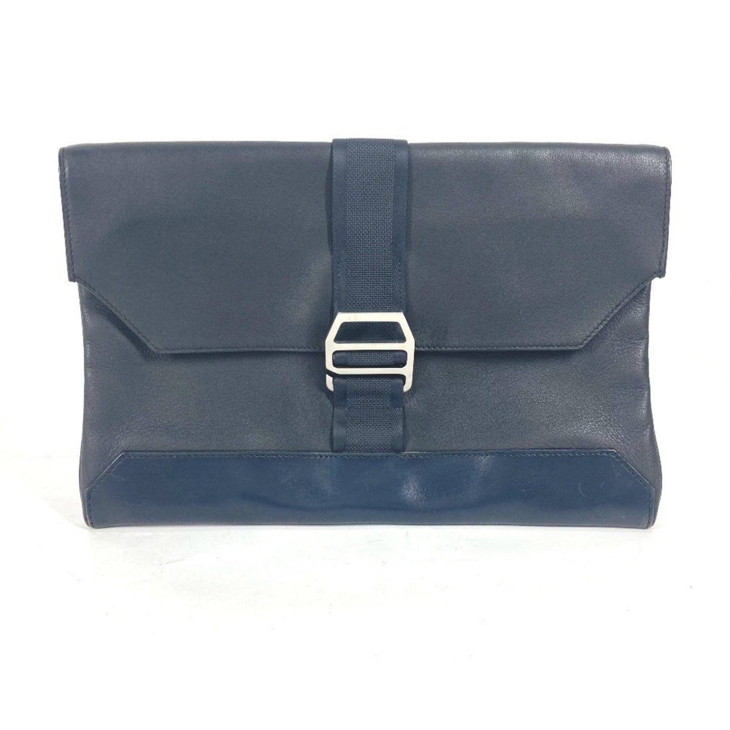 Hermes Clutch Bag Pouch Leather Navy