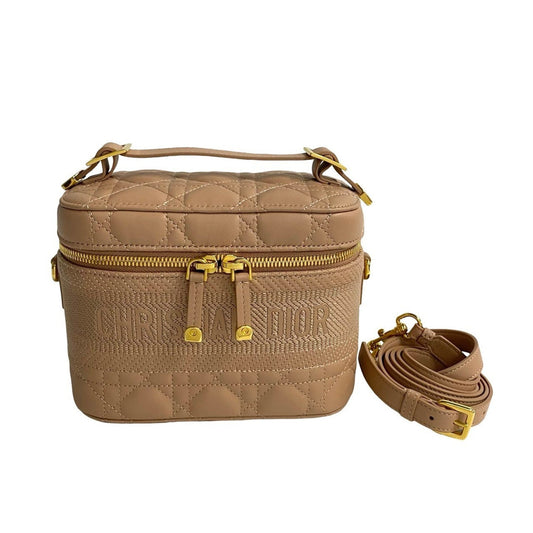 Dior Handbag Christian Shoulder Bag Leather Beige Pink