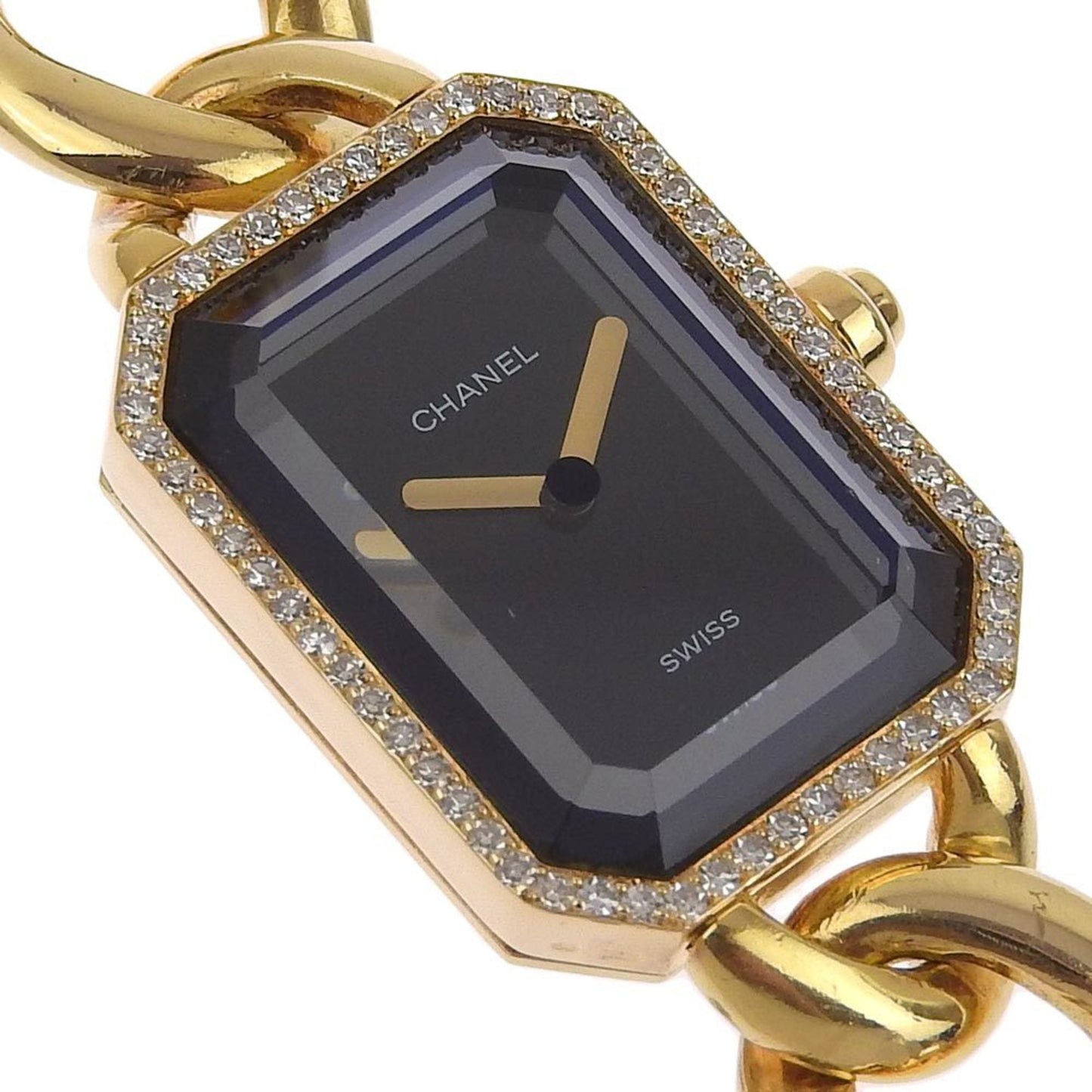 Chanel Premiere XL Watch Diamond Bezel Yellow Gold x Quartz Analog Display Ladies Black Dial