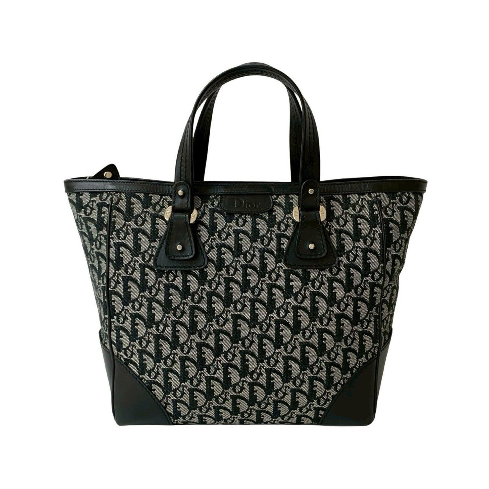 Dior Handbag Christian Tote Bag 3 Leather Canvas Black