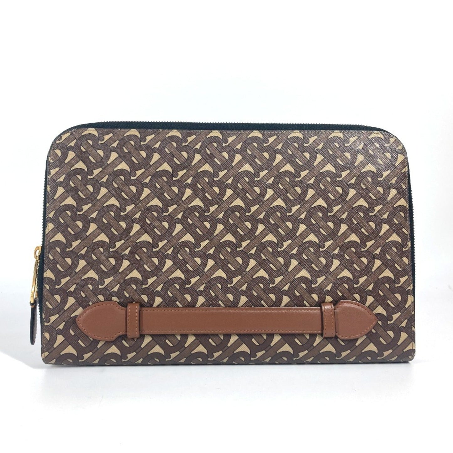 Burberry Clutch Bag Pouch Leather Canvas Brown
