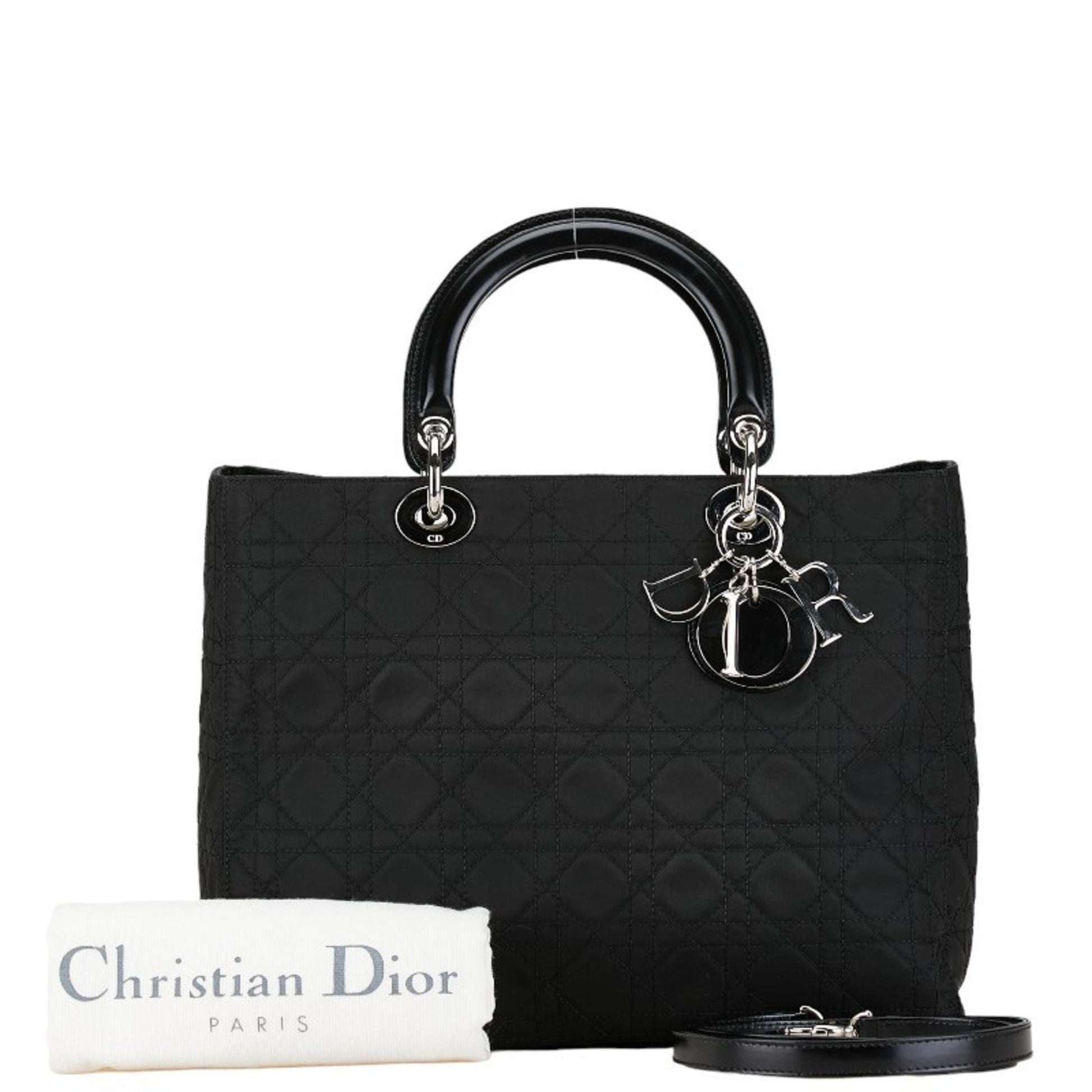 Dior Handbag Christian Cotton Pochette Pouch Shoulder Bag Leather Black