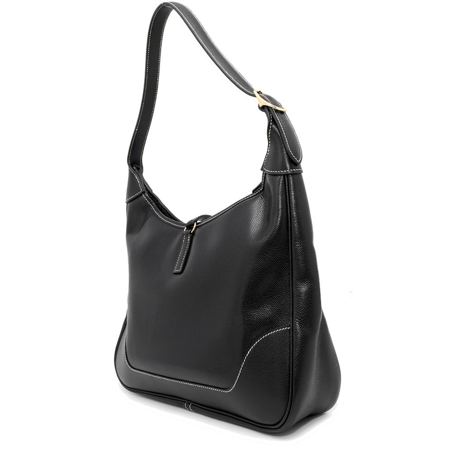 Hermes Trim Courchevel Shoulder Bag Leather Black