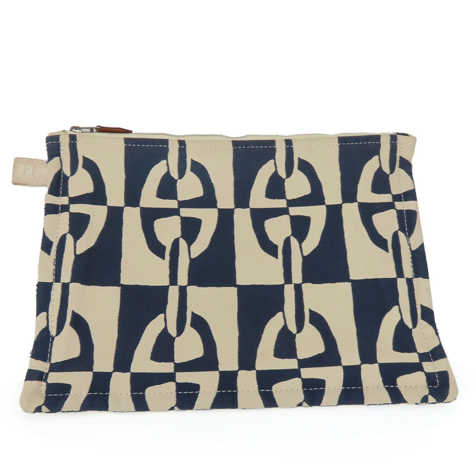 Hermes Ivory Clutch Bag Pouch Canvas Navy
