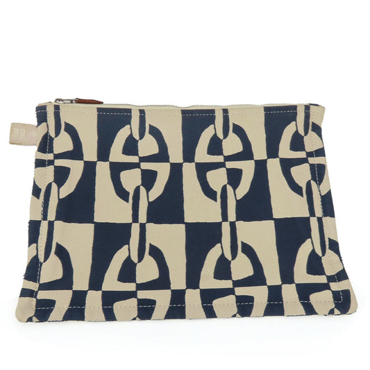 Hermes Ivory Clutch Bag Pouch Canvas Navy