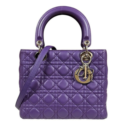 Dior Handbag Christian Lady Shoulder Bag Leather Purple