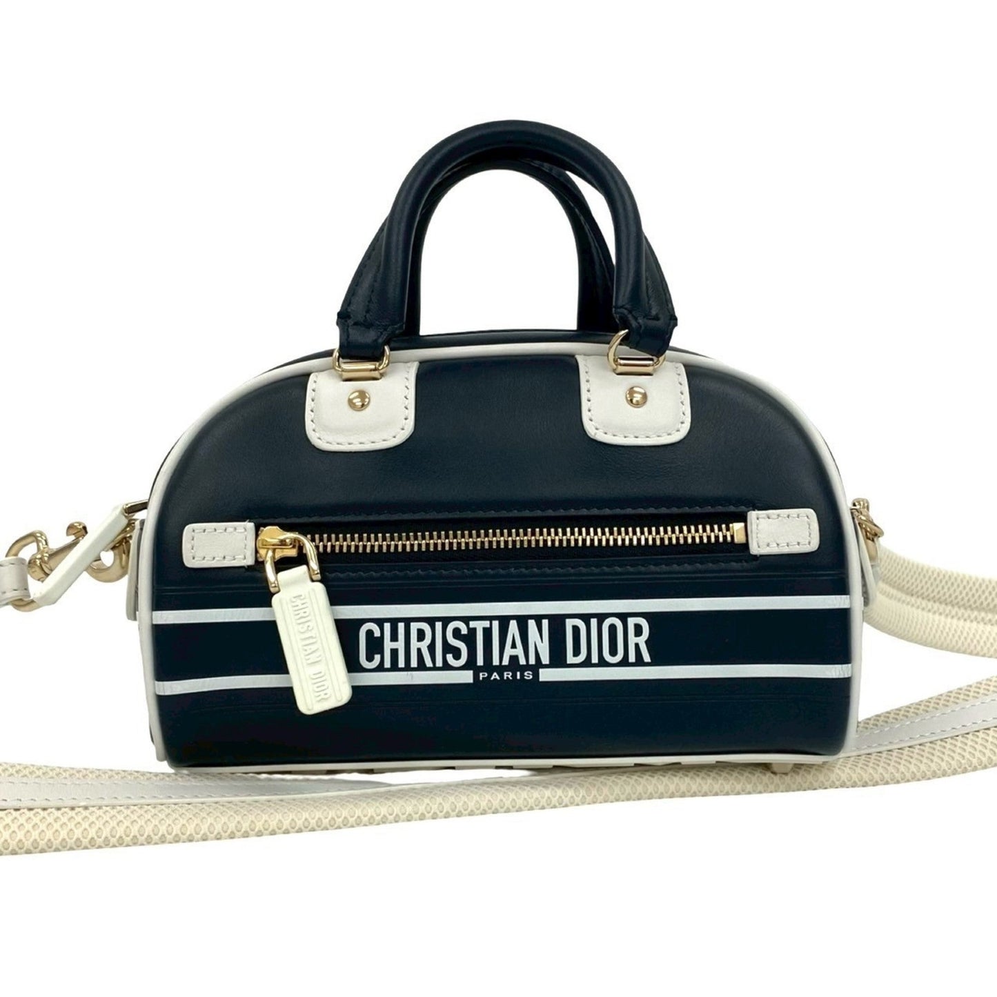 Dior Handbag Christian Shoulder Bag 5 Leather White Navy