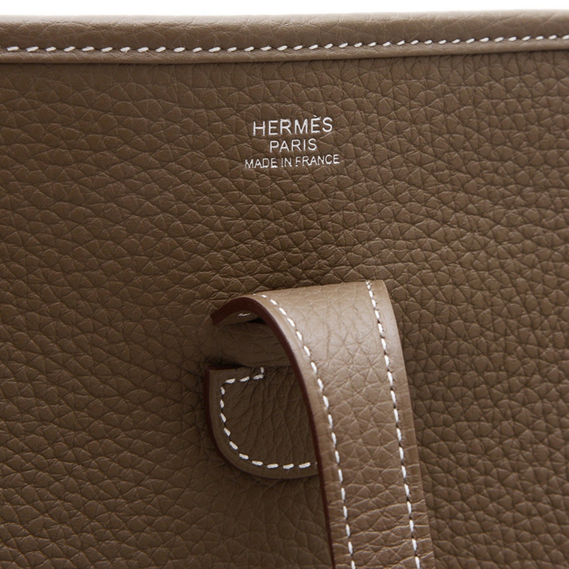 Hermes Etoupe Taurillon Clemence Shoulder Bag Leather Gray Shoulder Bag 8