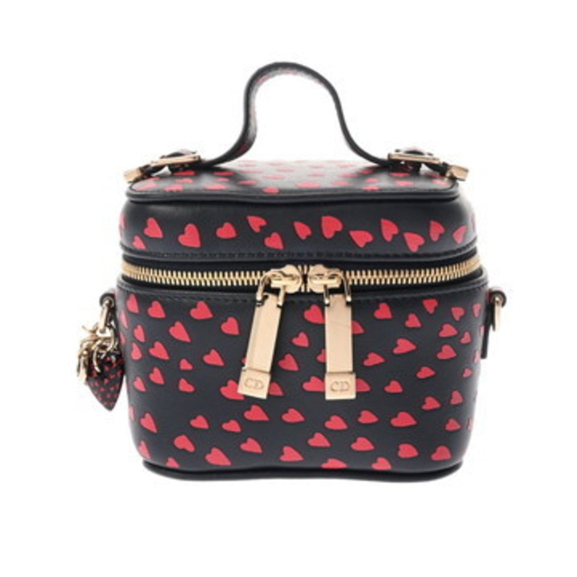 Dior Handbag Christian Color Vanity Bag Leather Black Red